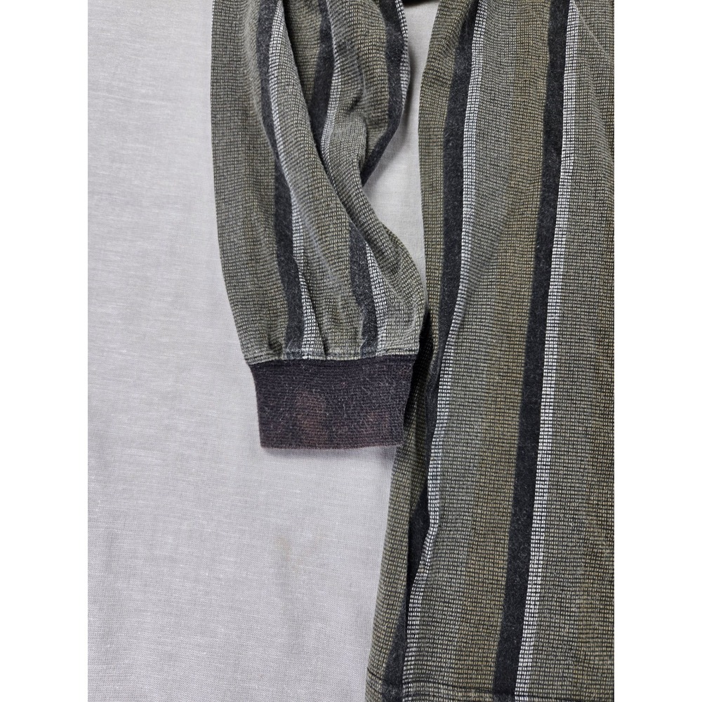St Johns Bay Mens Long Sleeve Striped Polo Shirt Olive Gray Cotton Small - Picture 11 of 12